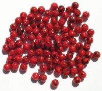 100 6mm Opaque Dark Red & Black Speckle Beads